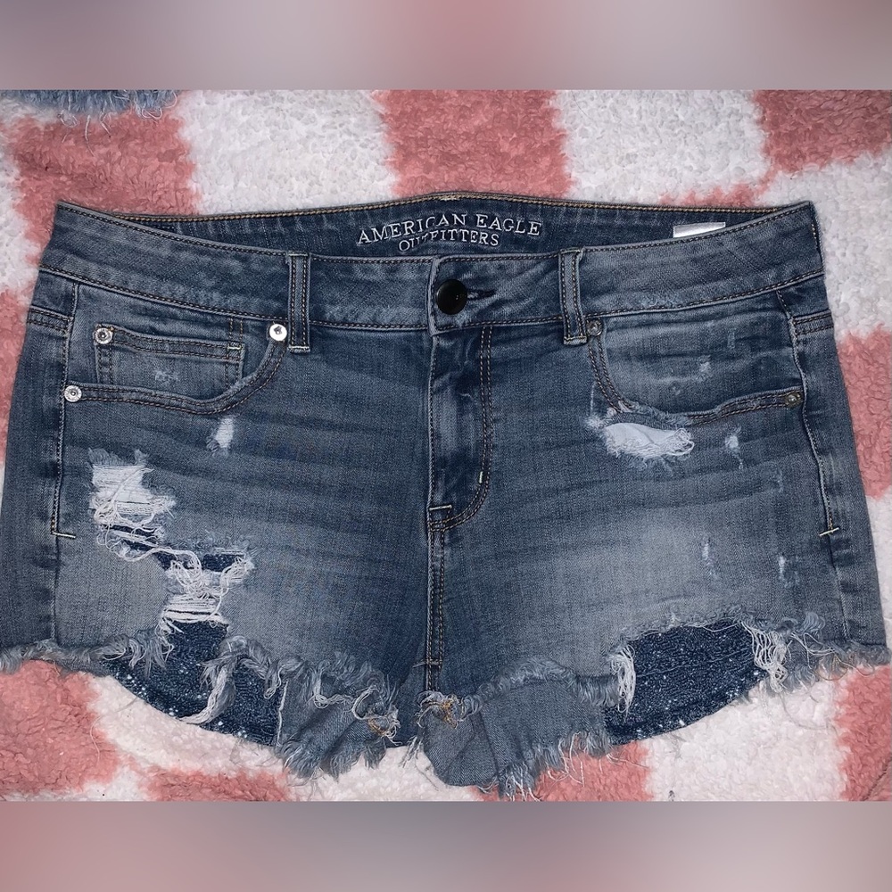 American Eagle Outfitters Distressed Jean Shorts - Dark Blue